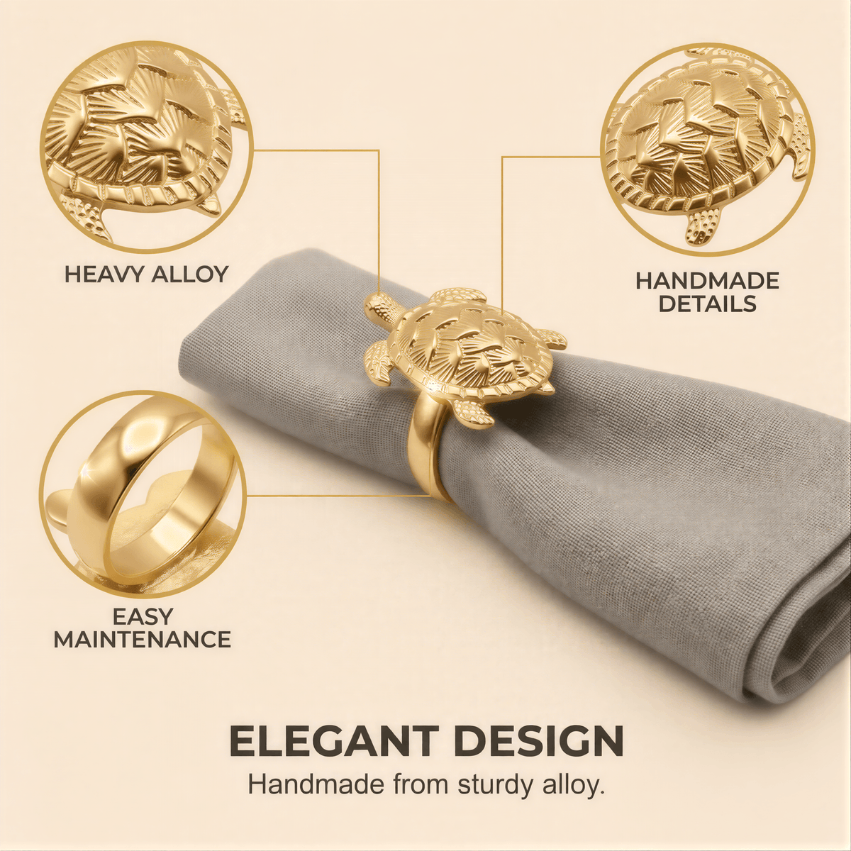 Gold Turtle Napkin Rings – Golden Shell