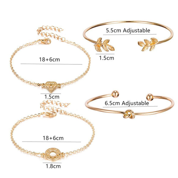 Fashion Bohemia Leaf Round Knot Cuff Bangle Gold Chain Charm Bracelet  for Women Simple Geometric Bracelets Luxury Jewelry