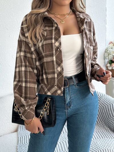 Classic Plaid Button Up Long Sleeve Jacket Women Cozy Trendy Everyday Wear Simple Jacket