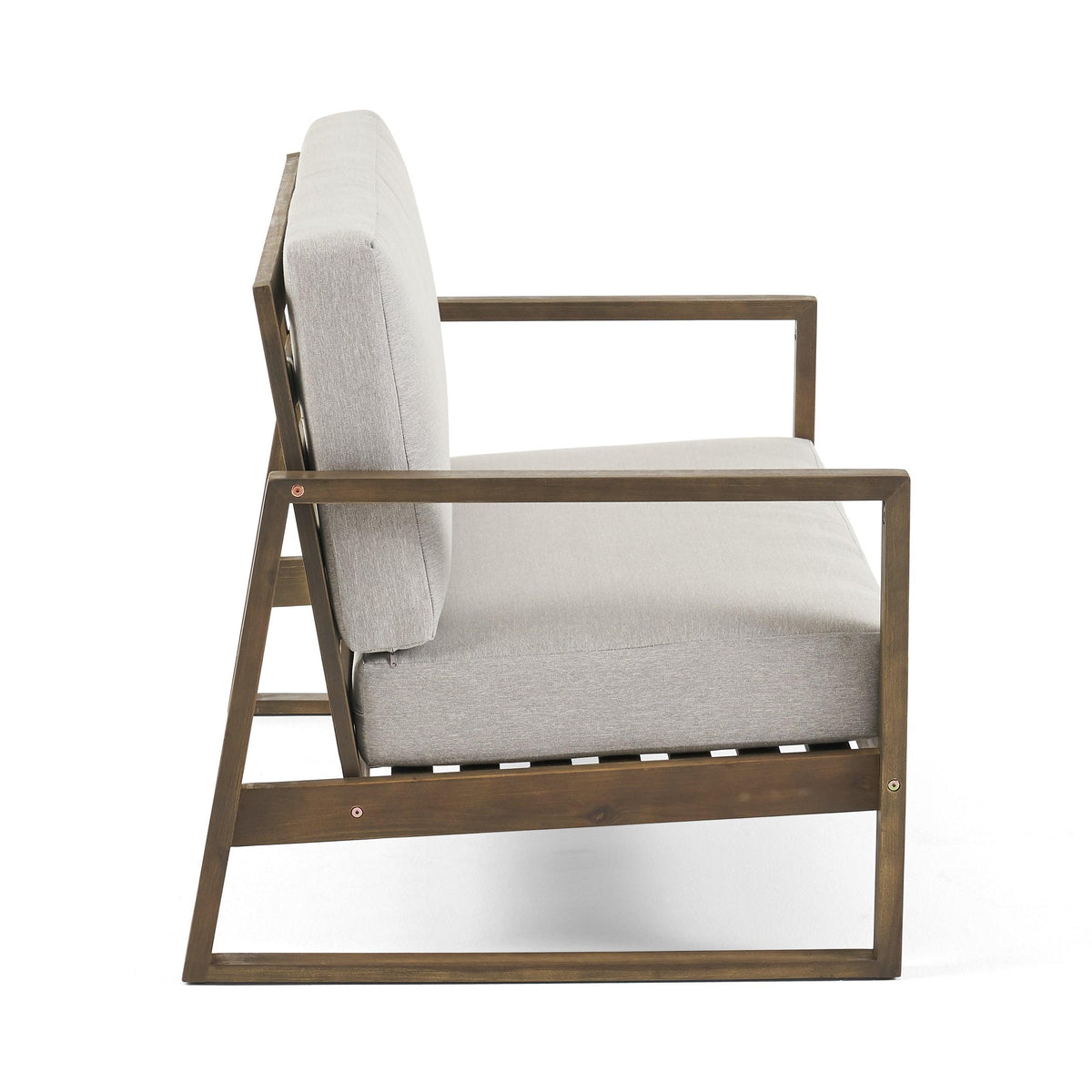 Grey Acacia Wood Outdoor Loveseat and a Table