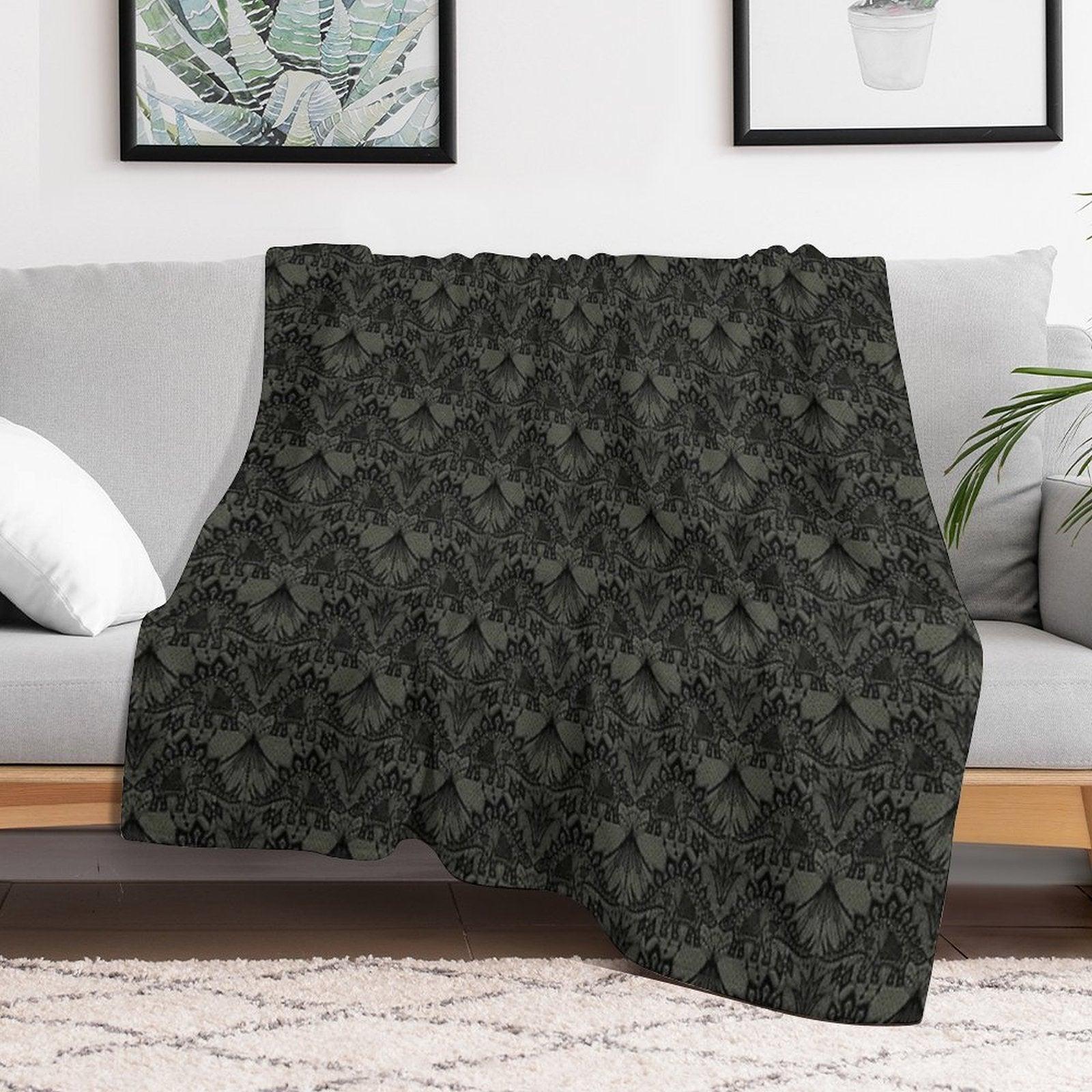 Stegosaurus Lace - Black  Grey Throw Blanket