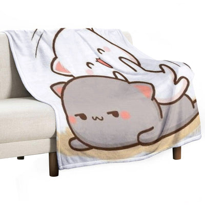 Peach Sitting on Goma - Mochi Peach Cat Machine-washable Throw Blanket