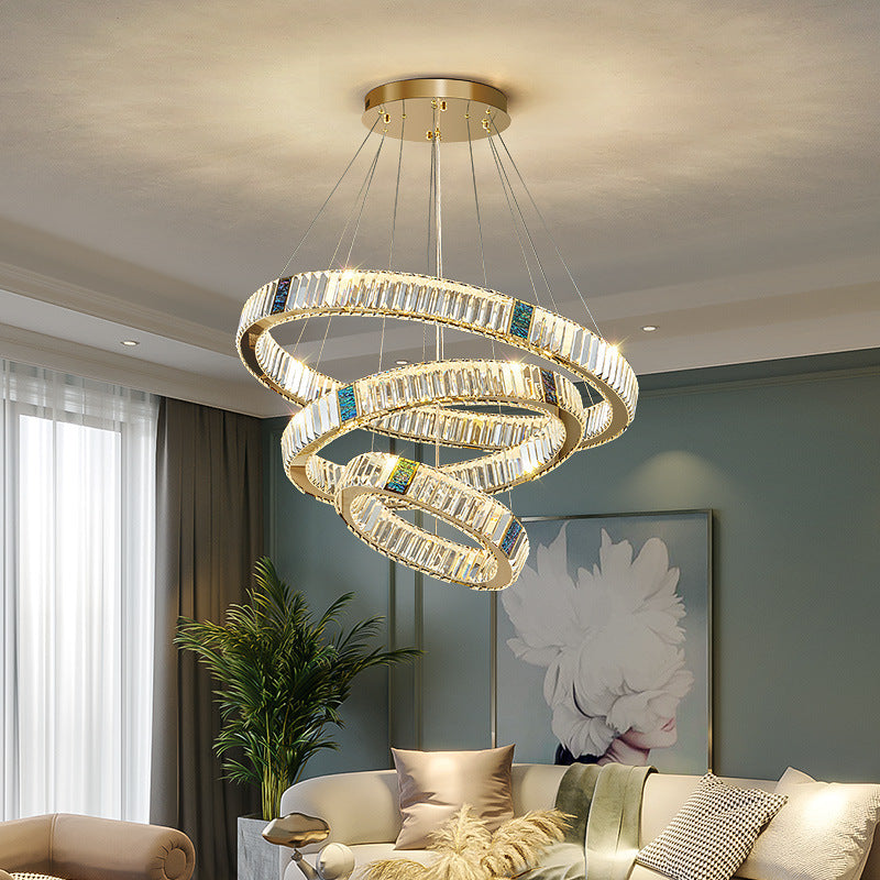 Light Luxury Crystal Living Room Chandelier Postmodern Round Stainless Steel Decorbites