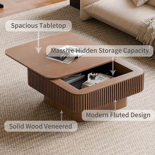 Walnut Square Modern Coffee Table with Hidden Storage