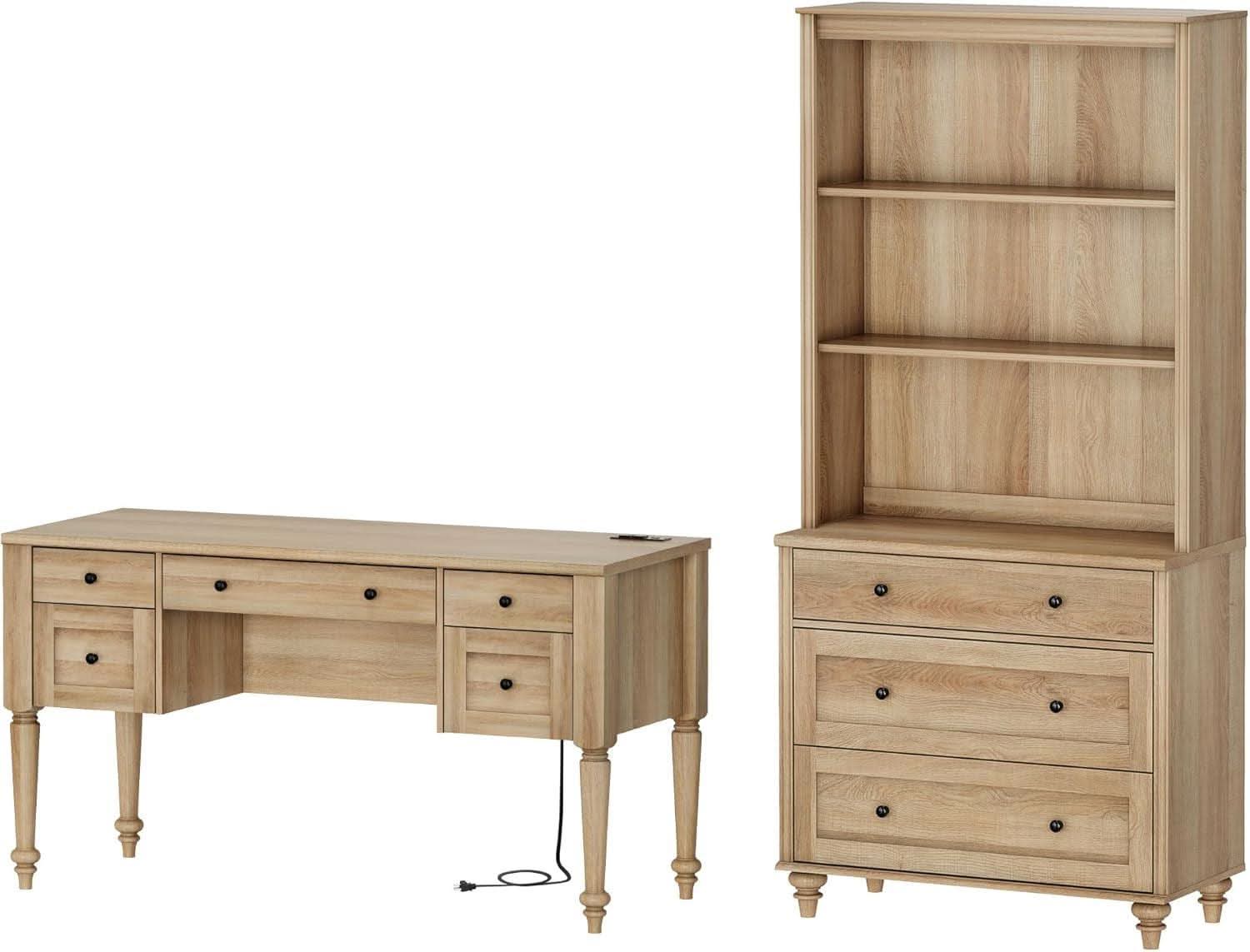 Oakwood Finish 56-Inch Executive Desk With USB Charging