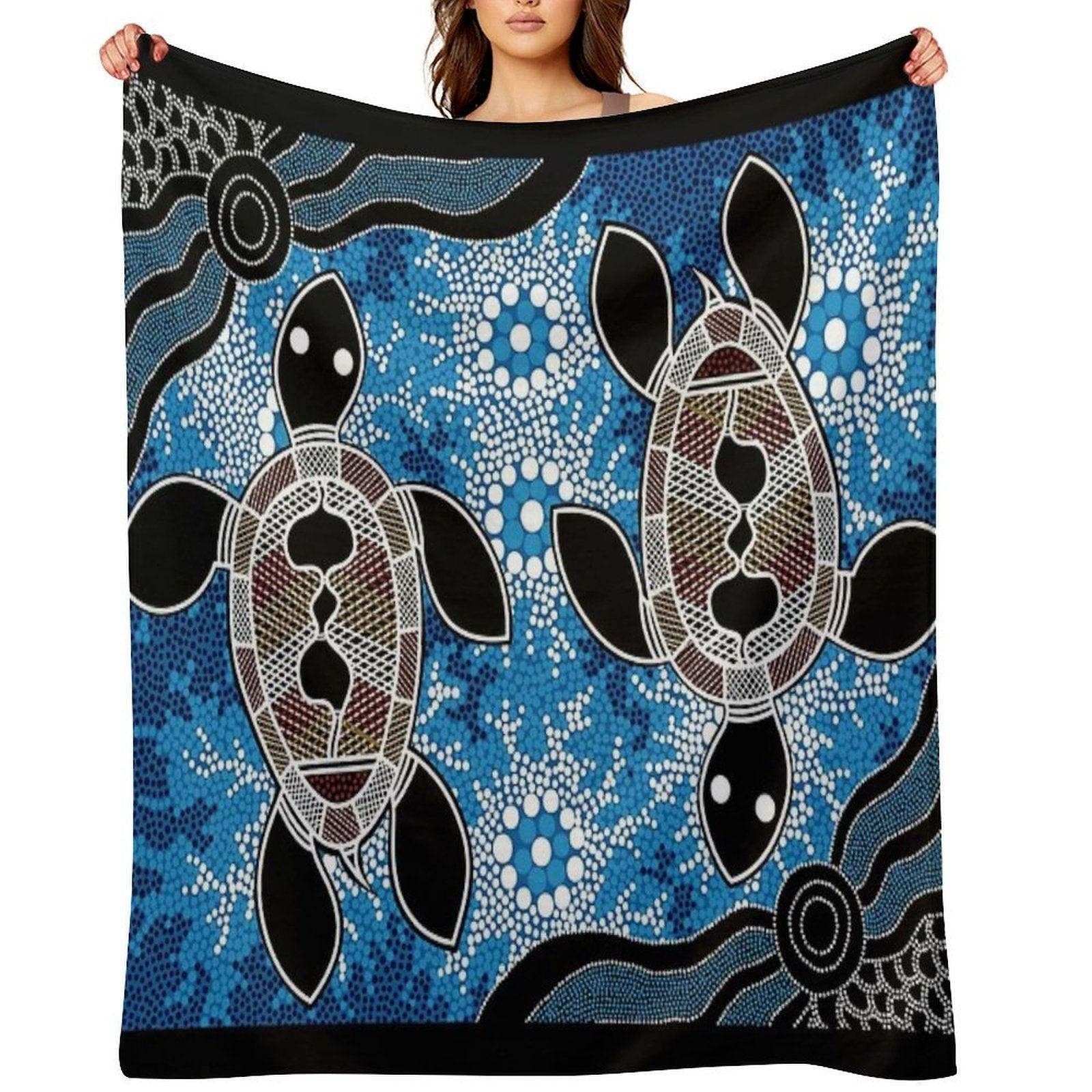 Authentic Aboriginal Art  - Sea Turtles Throw Blanket