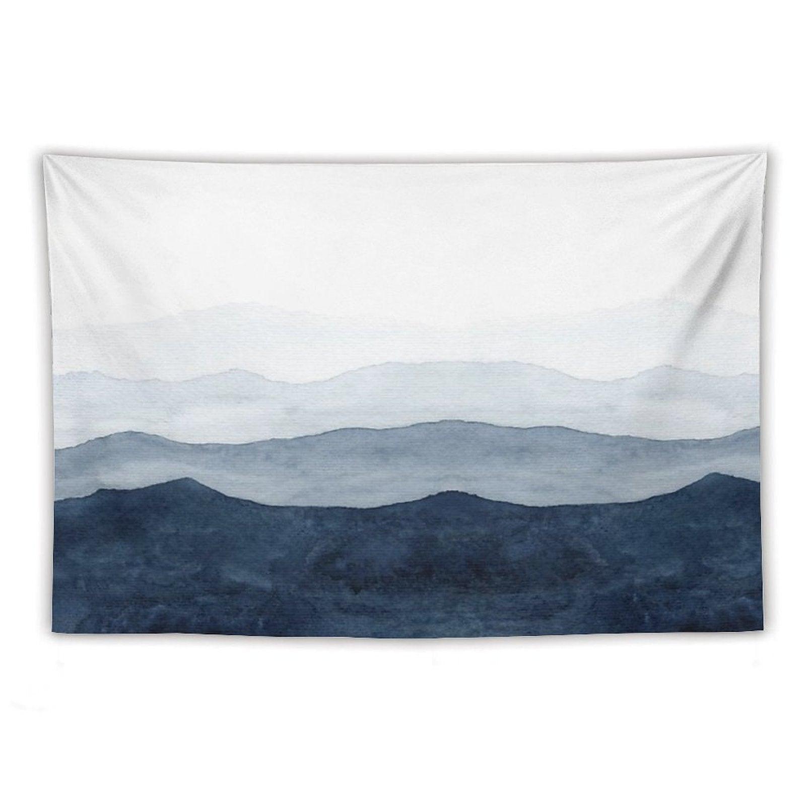 Mountains Ombre  Indigo Abstract Watercolor Tapestry