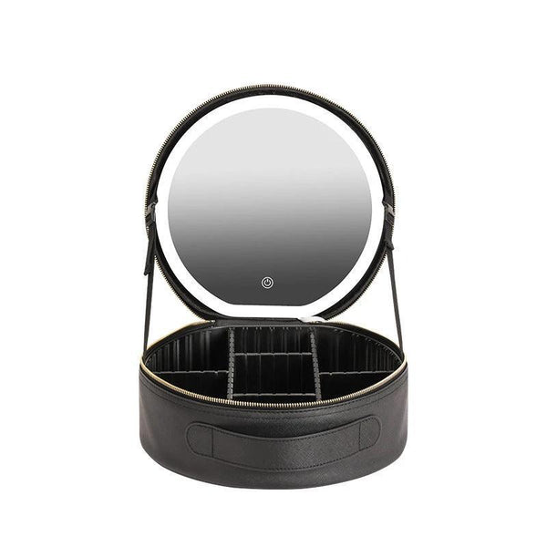 Round Smart LED Makeup Bag - Mirror Lights Travel Organizer