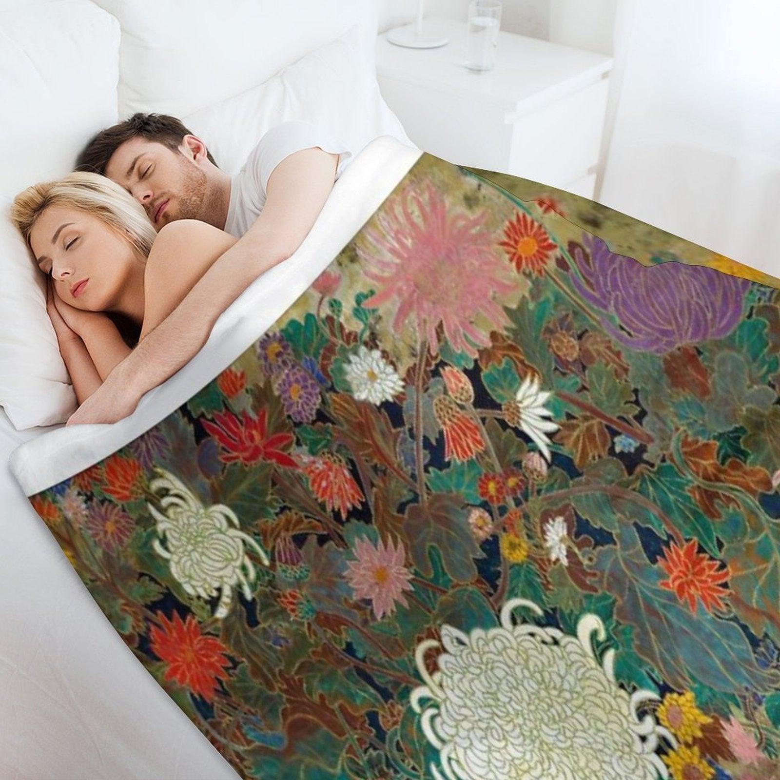 Flower【Japanese Painting】 Throw Blanket