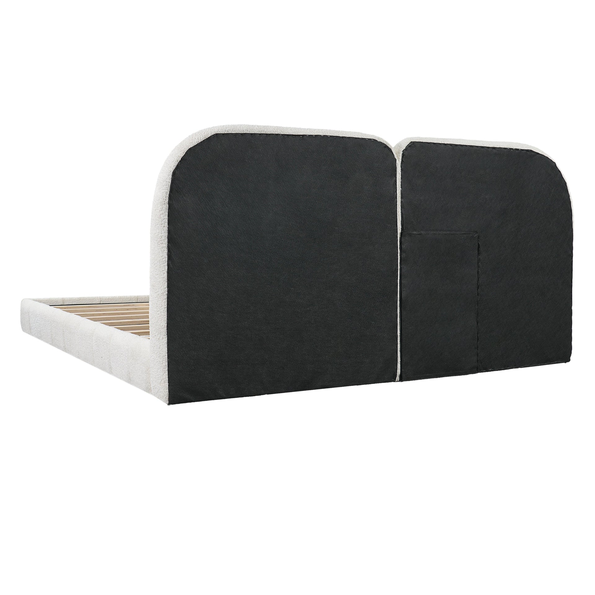 Queen Size Boucle Upholstered Platform Bed with Tufted Headboard