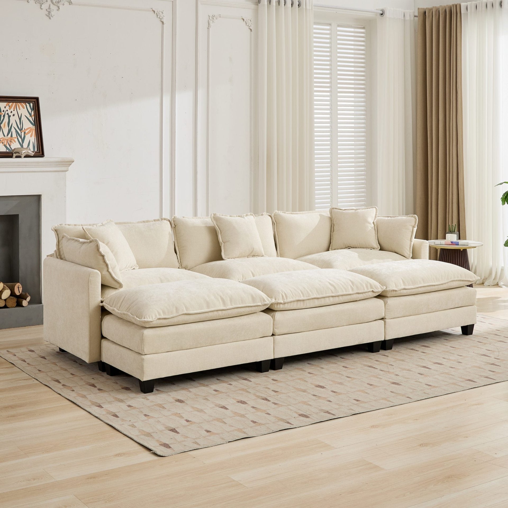 Cloud3 Seats  Sofa (Ottoman is not included)Chenille Fabric in Beige