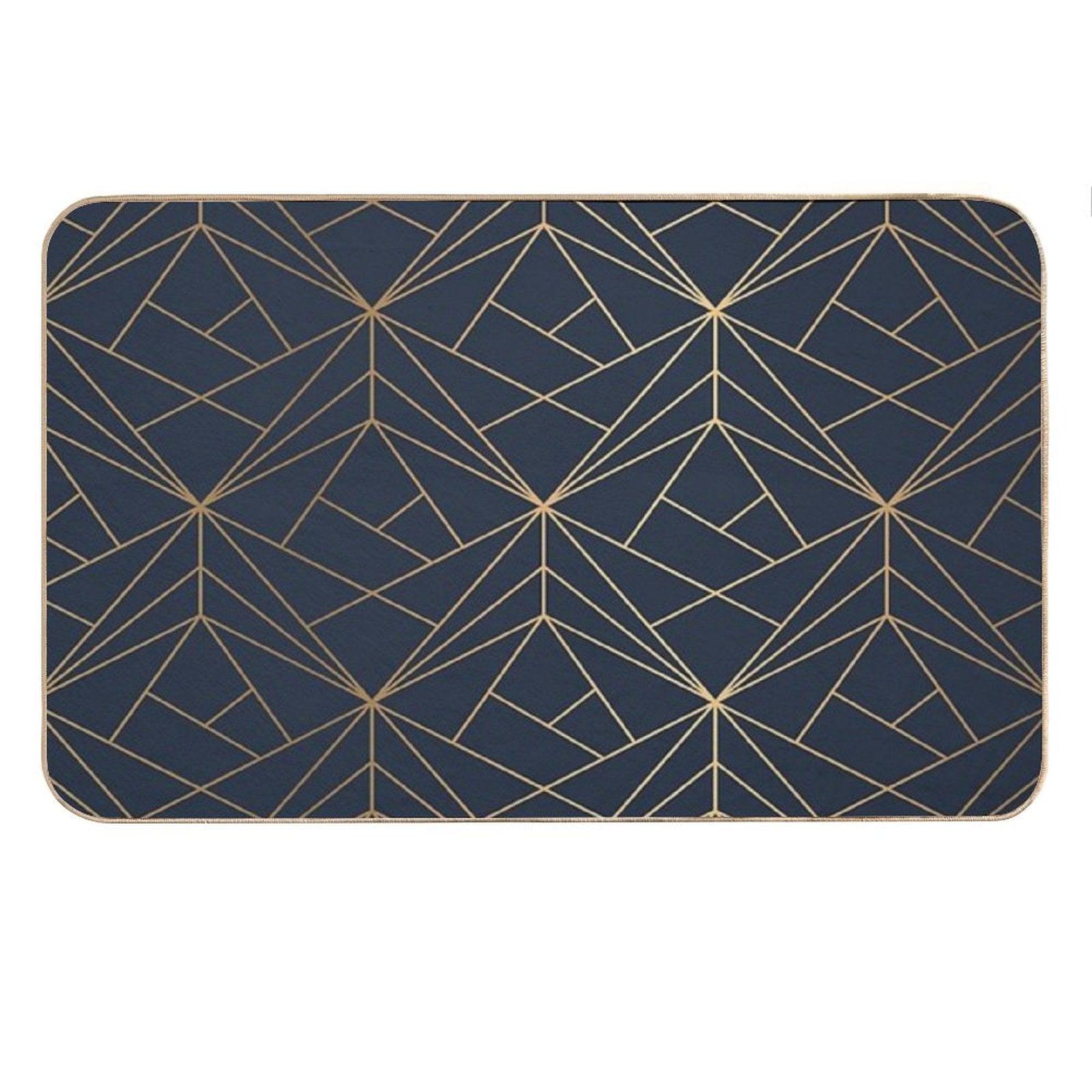 Elegant Geometric Copper Navy Blue Bath Mat