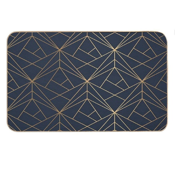Elegant Geometric Copper Navy Blue Bath Mat