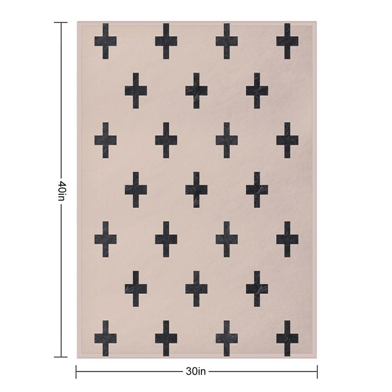 Beige And Black Textured Swiss Cross Pattern Throw Blanket