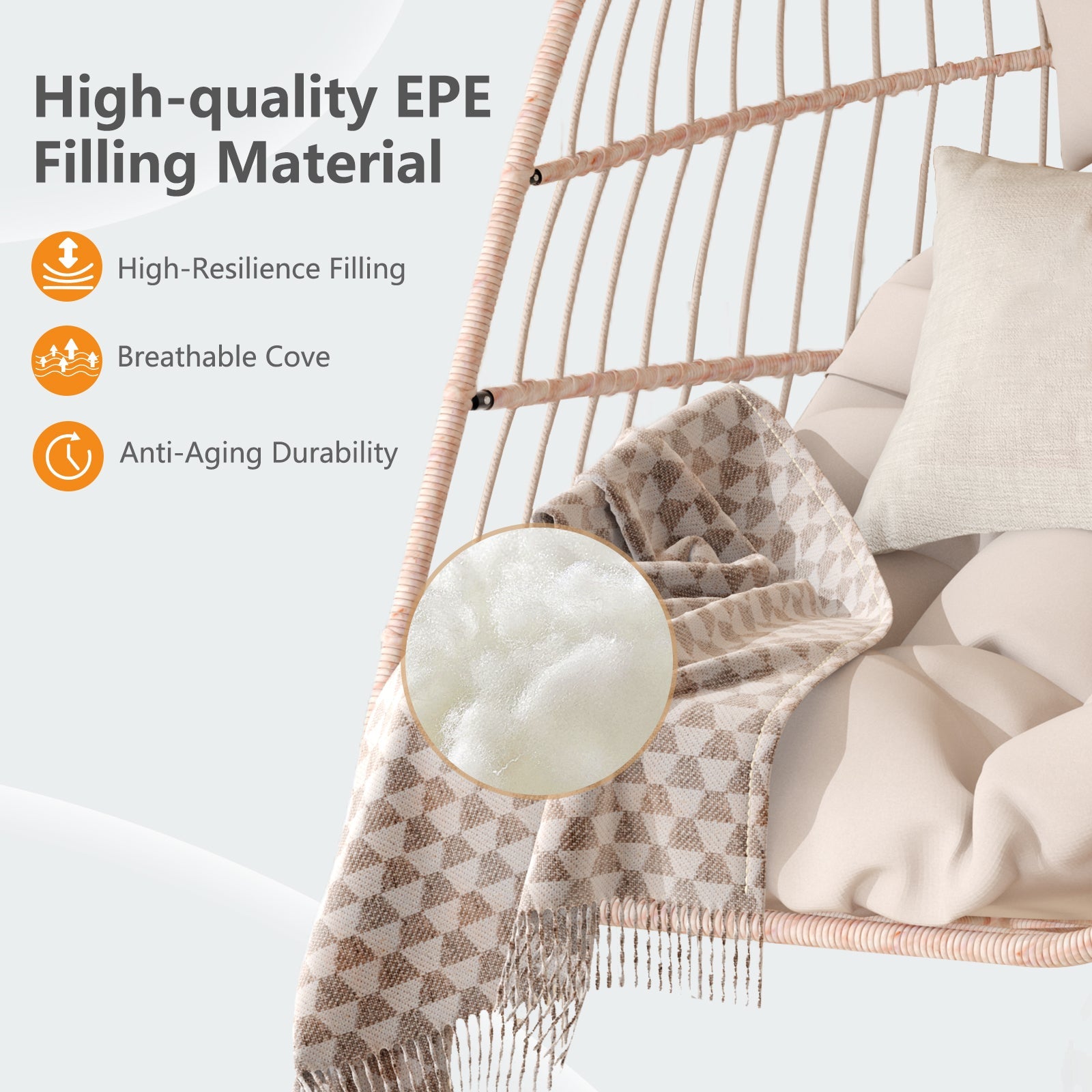 Outdoor Garden Rattan Egg Swing Hanging Chair PE Wicker Hanging Chair for Outdoor Patio