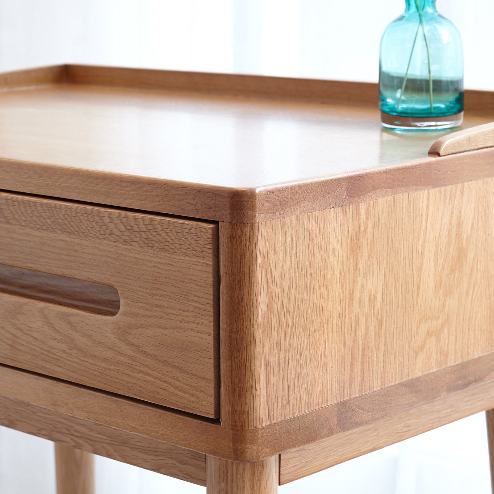 Solid Wood Oak Bistro Table Desk with Storage Drawer and Natural Finish, 60cm Width