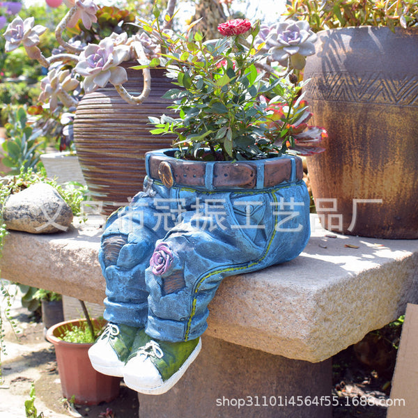 Garden Art Jeans Garden Decoration Ornaments Flower pot resin artifact Garden design planting decoration