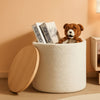 Circular Storage Ottoman Sixteen Inch White Boucle