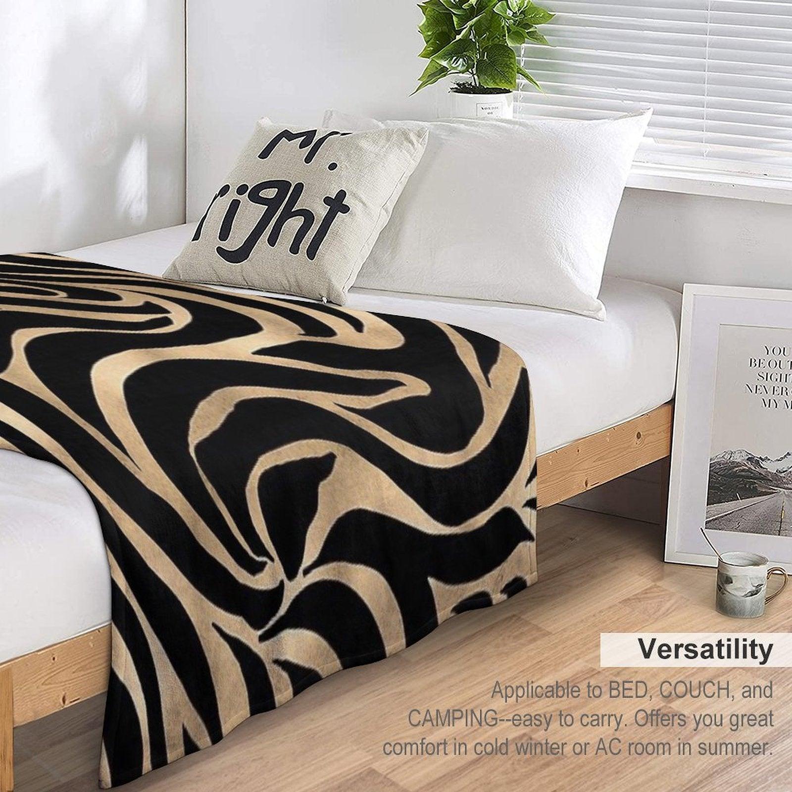 Elegant Metallic Gold Zebra Black Animal Print Throw Blanket
