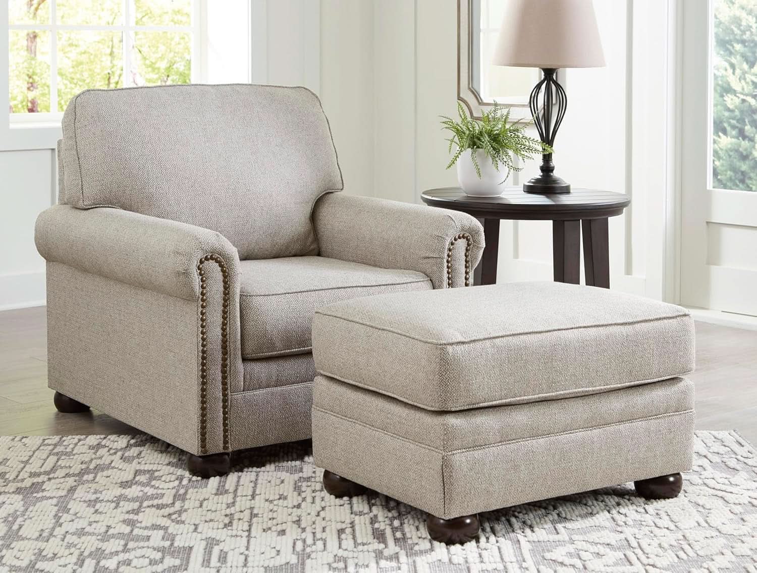Rectangular Upholstered Ottoman Light Brown Bun Legs