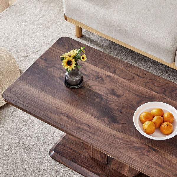 Modern Minimalist Walnut Dark Brown Texture Sticker-Patterned MDF Rectangular Coffee Table. Add a quiet and cozy atmosphere to your home.MDF coffee table,Walnut,Dark Brown textured Sticker,side table.