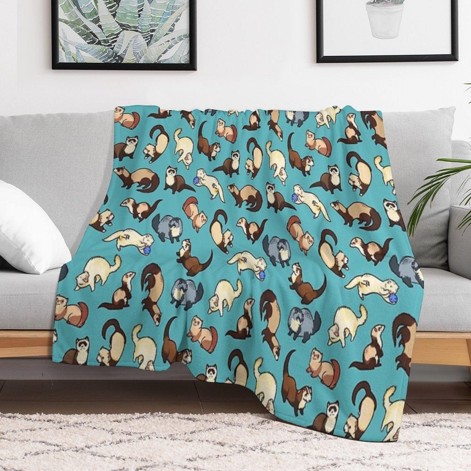 Cat Snakes in Blue Throw Blanket