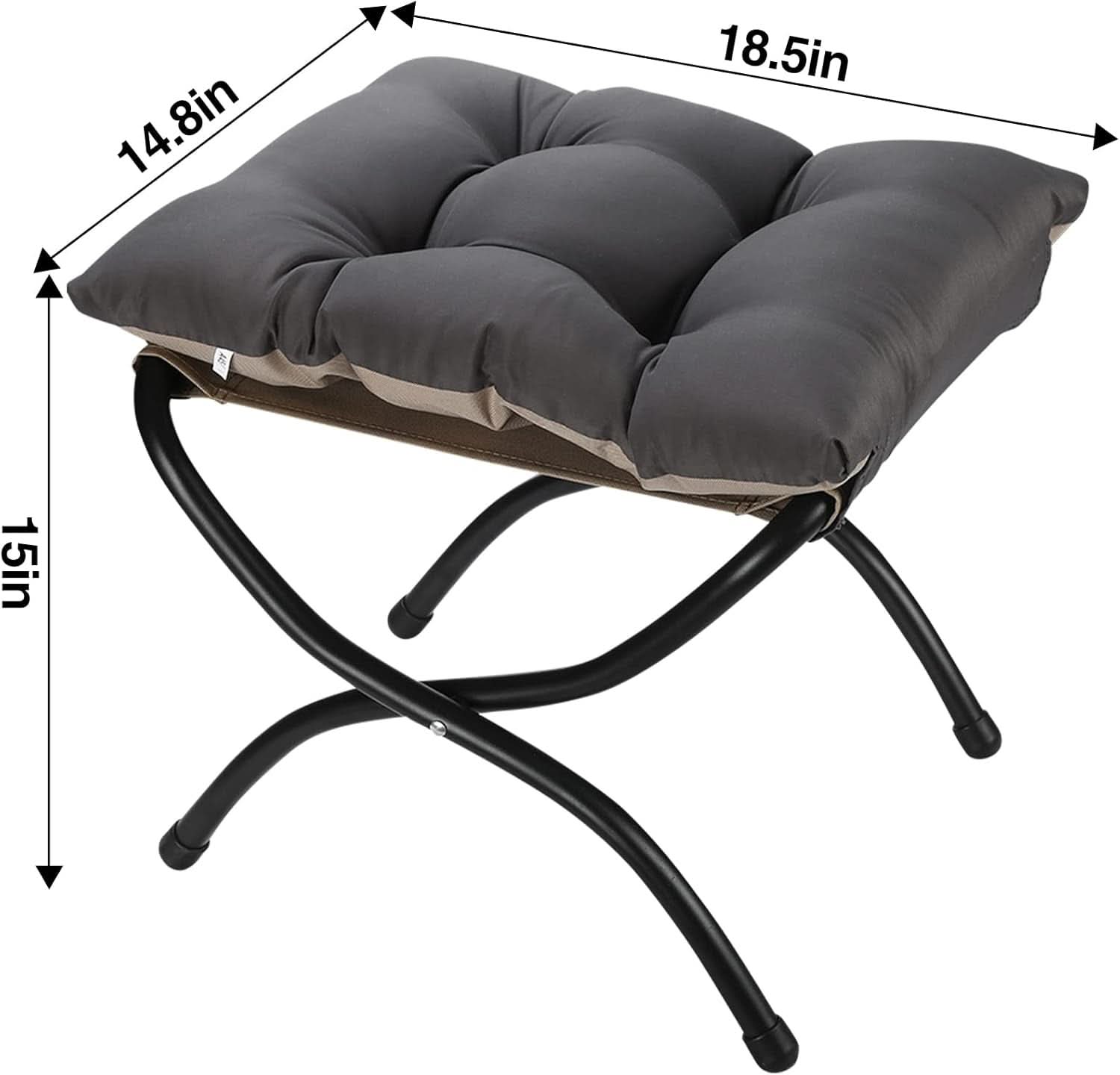 15 Inch Foldable Foot Stool Ottoman Charcoal Gray Washable