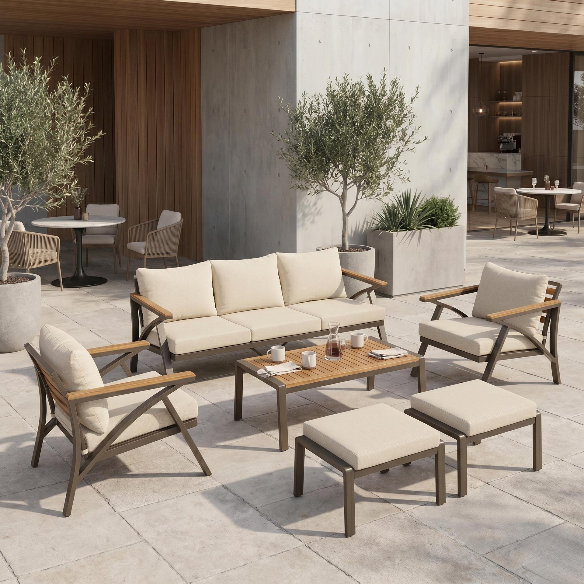 6-Piece Acacia Wood Outdoor Patio Conversation Set with Coffee Table