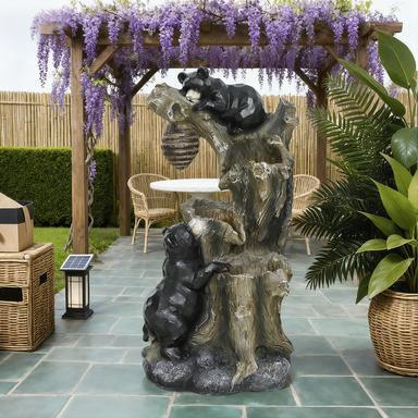Resin Bear and Beehive 3 Tier Outdoor Fountain 22 Inch