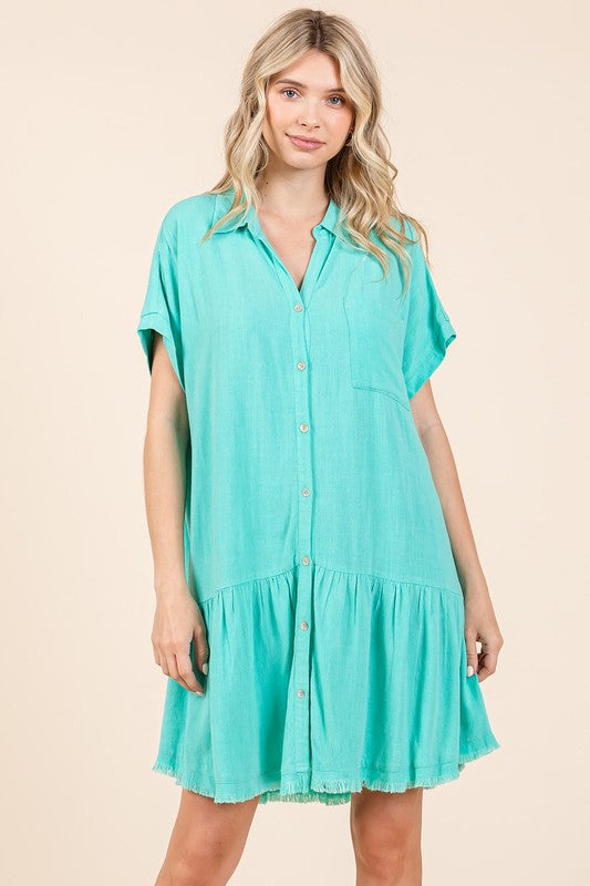 New Summer Linen Blend Button Down Shirt Mini Dress For Women – Fluttering, Casual, Timeless and Versatile Wardrobe Staple