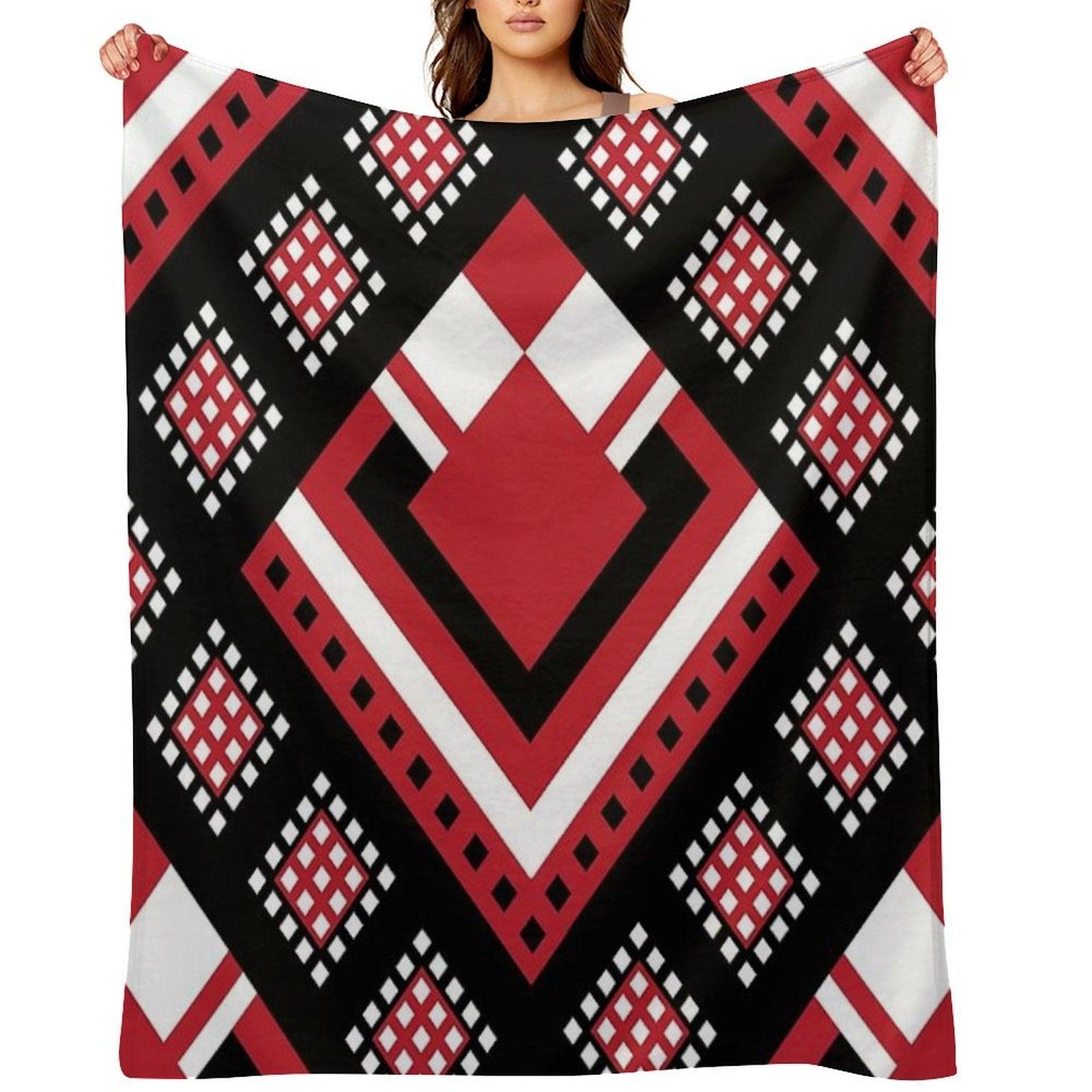 Modified Traditional Retso Pattern- Zimbabwe (Red, White And Black) Throw Blanket
