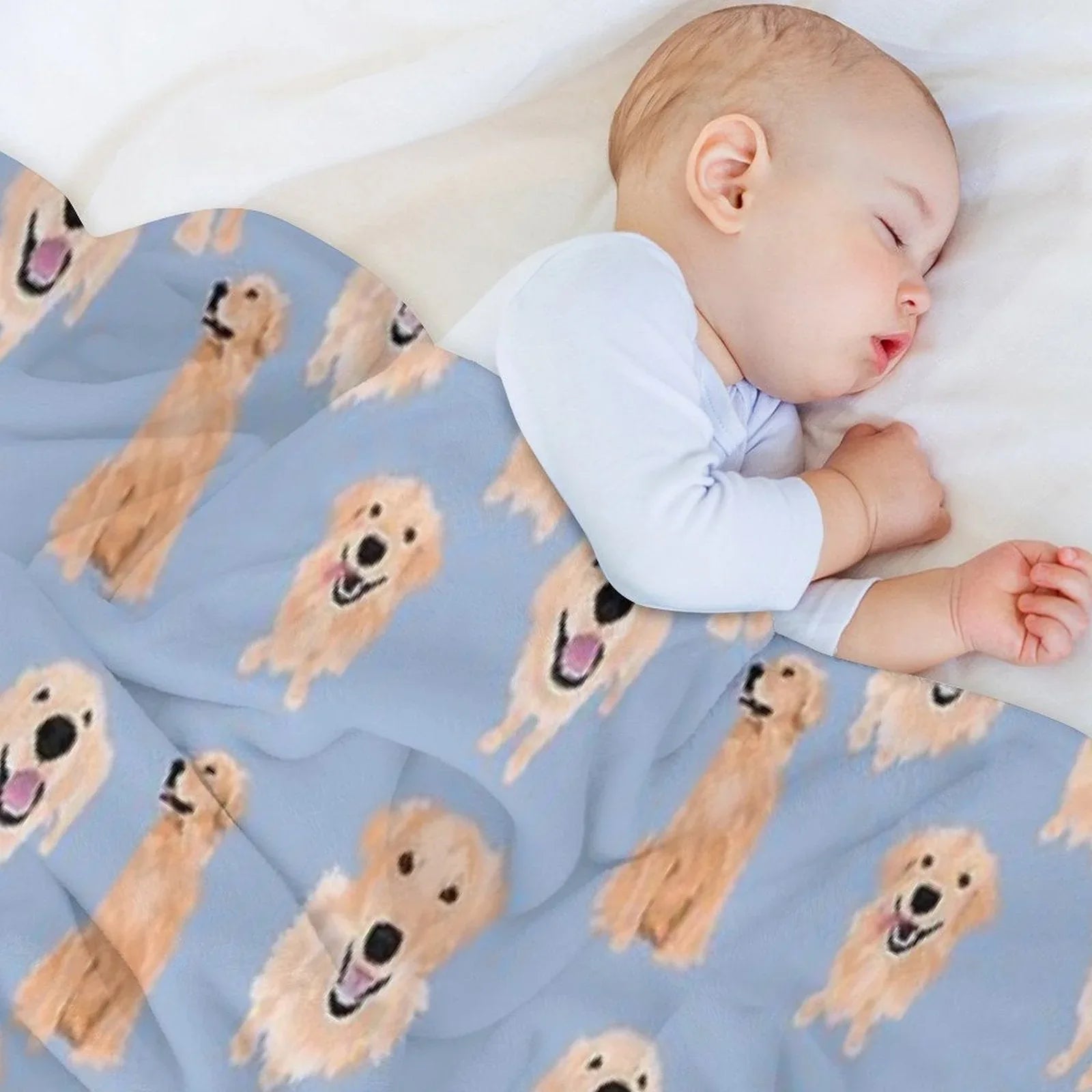 Golden Retrievers on Blue Throw Blanket