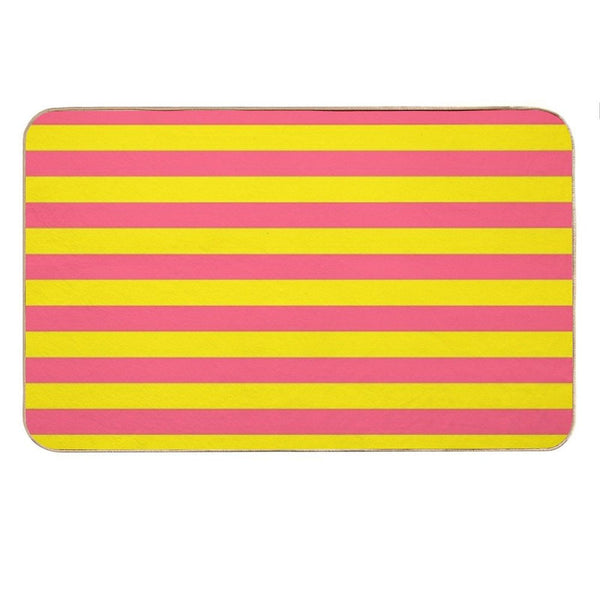 Yellow Pink Stripes Bath Mat