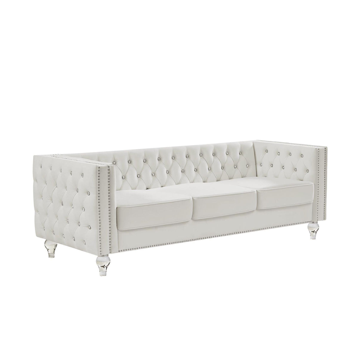 Velvet Upholstery Tufted Sofa Crystal Feet Removable Cushion