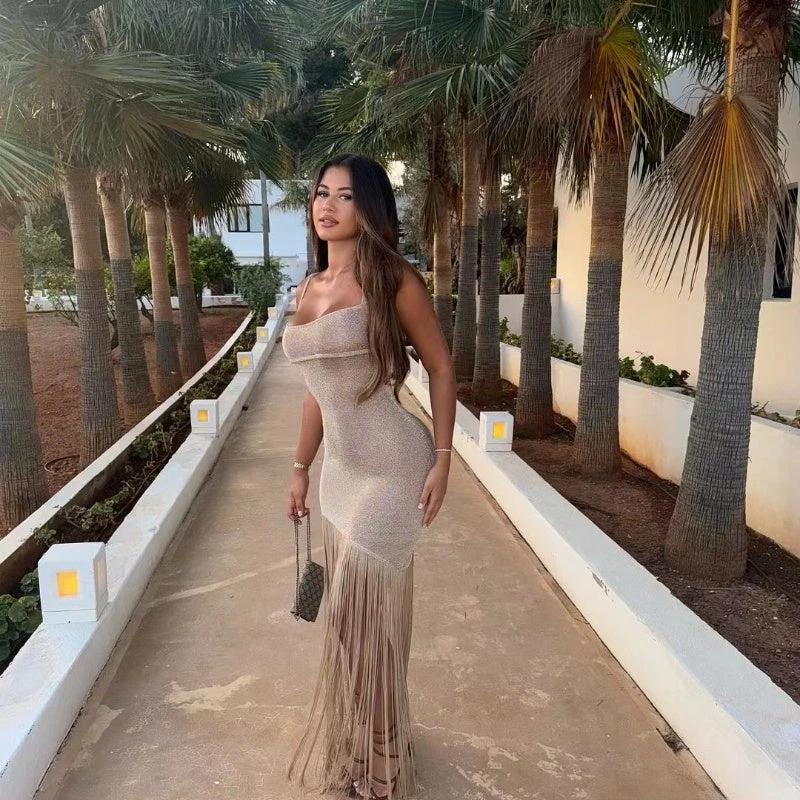 Autumn New Shiny Tassel Sling Dress