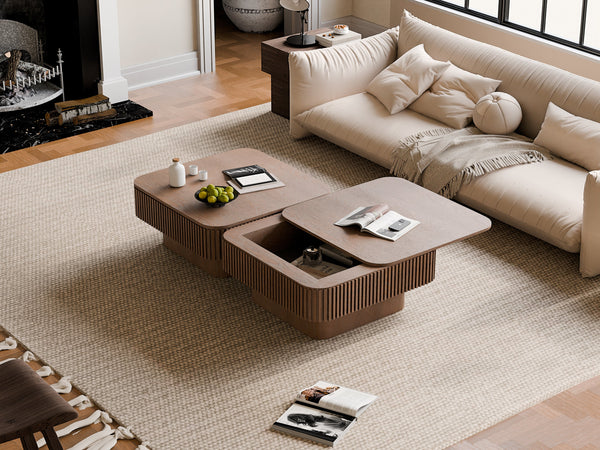 Walnut Square Modern Coffee Table with Hidden Storage