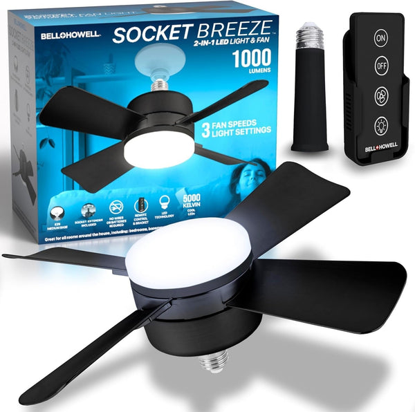 Bell+Howell Socket Breeze Modern Ceiling Fans with LED Lights, 10