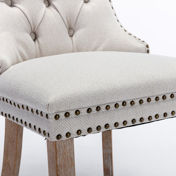 Nikki Collection Modern Tufted Solid Wood Flax Upholstered Dining Chair Nailhead Trim Set