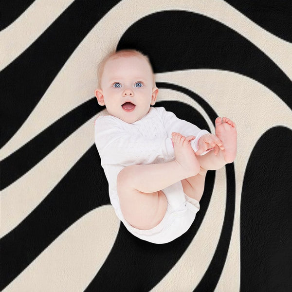 Retro Fantasy Swirl Abstract in Black And Almond Cream All-season Throw Blanket