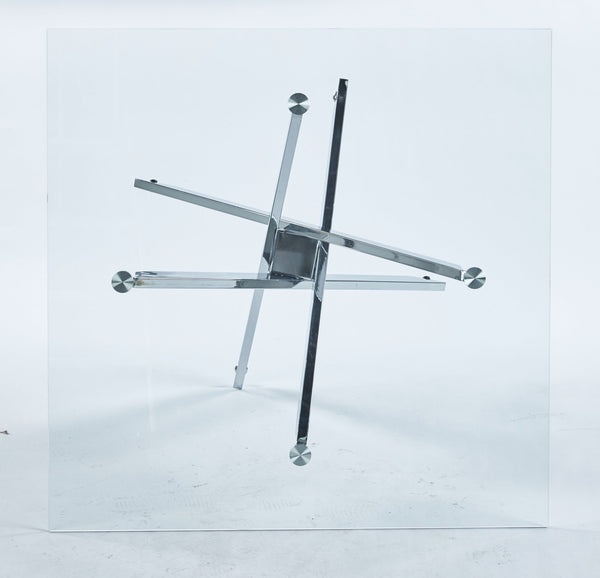 Dining Table with cross metal leg and tempered glass,Modern Space Saving Kitchen Table for Living Room,chrome legsSquare table,90x90x75cm