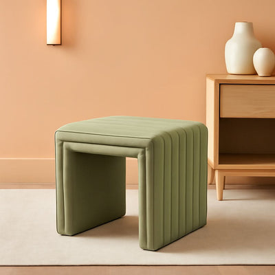 Green Velvety Tufted Ottoman Footstool 18.5 Inches