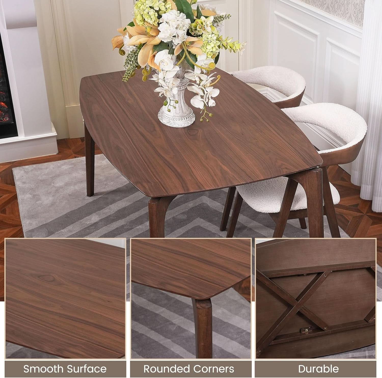 Contemporary Walnut Veneer Dining Table Set Chairs
