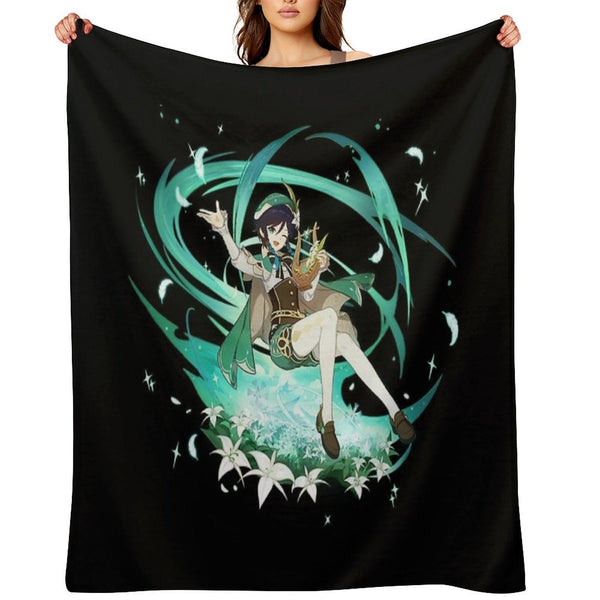 Genshin Impact - Venti Official Character Wish - Gacha Splash Art Travel-friendly Throw Blanket