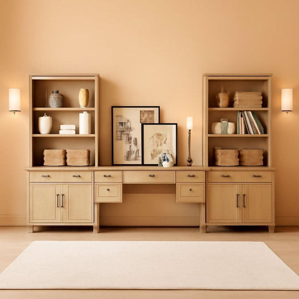 Elegant Oak 56 Inch Executive Desk Charging Station
