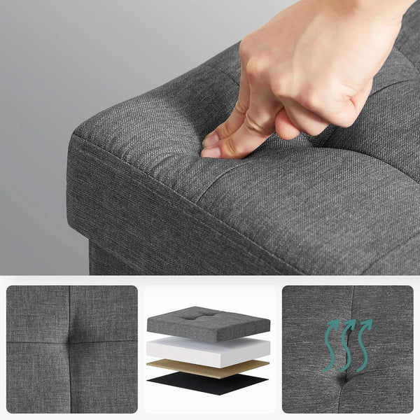 Slate Gray Storage Ottoman Bench 15x30x15.2 Inches