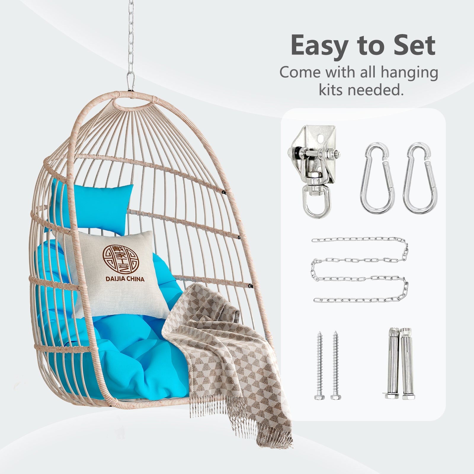 Outdoor Garden Rattan Egg Swing Hanging Chair PE Wicker Hanging Chair for Outdoor Patio