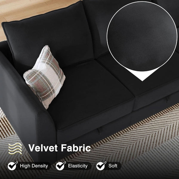 Premium Velvet Black Multifunctional Storage Ottoman