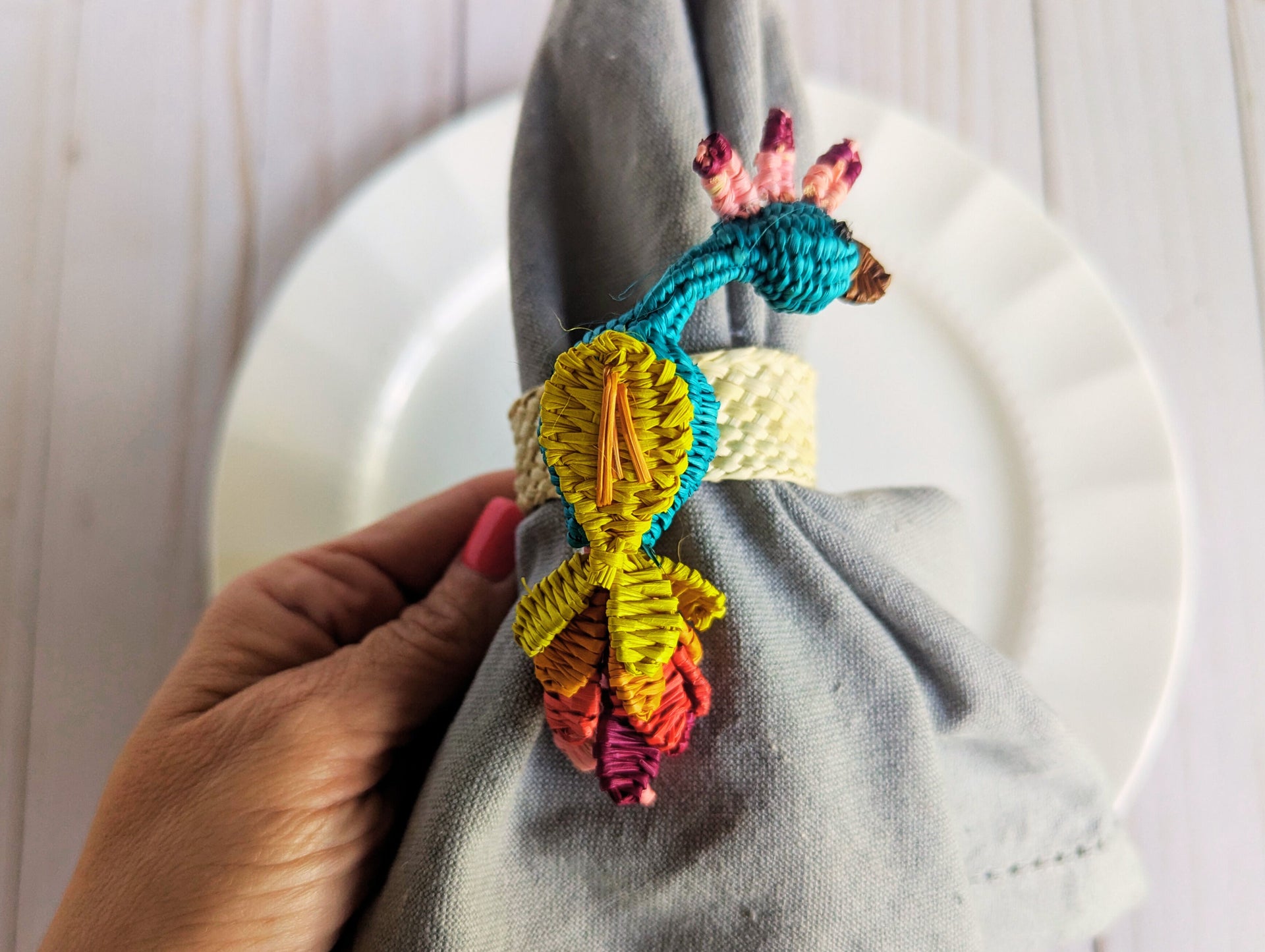 Peacock Handwoven Iraca Napkin Ring