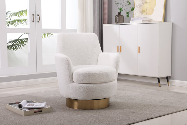 White Velvet Swivel Barrel Chair