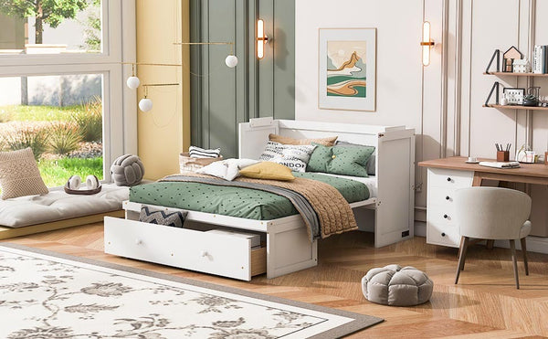 Space-Saving Full Size Murphy Bed with USB Port and Large Drawer Storage